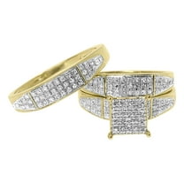 10k Yellow Gold Mens Ladies Pave Diamond Trio Wedding Ring Set (0.66 ct)