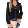 thumbnail image 1 of VISgogo, camisas de terciopelo salvaje a la moda para mujer, blusas de manga larga con cuello vuelto de Color sólido, blusas informales con botones para primavera y otoño VISgogo moda, 1 of 9