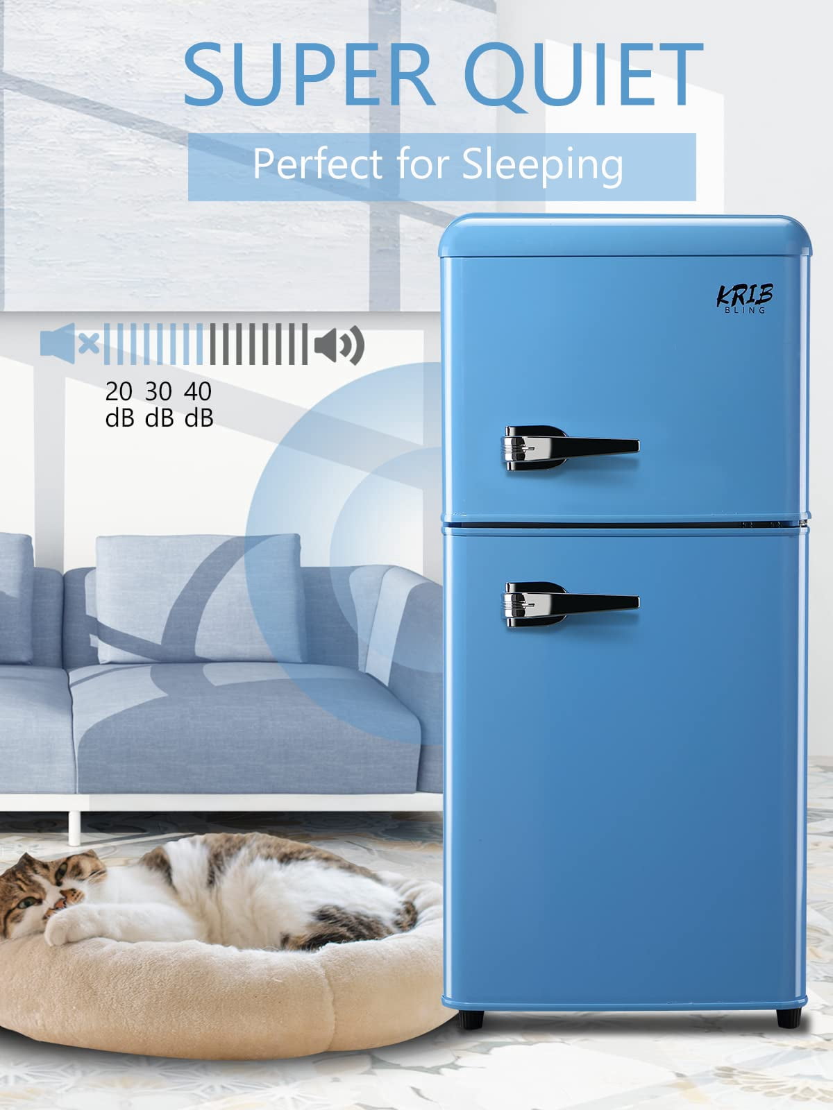 3.5 Cu.ft Compact Refrigerator, Retro Mini Fridge with Freezer, Small Drink Chiller with 2 Door Adjustable Mechanical Thermostat for Home, Office,Dorm or RV Blue