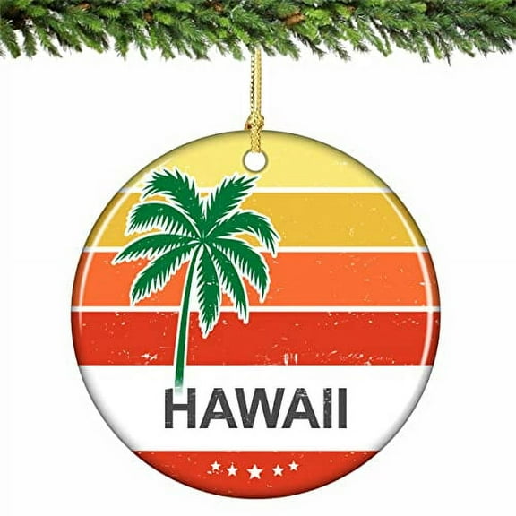 Hawaii Sunset Christmas Ornament Porcelain 2.75 Inches