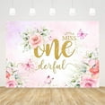 thumbnail image 2 of 7x5FT Miss Onederful Backdrop Girl 1st Birthday Party Decoration Supplies Little Miss Onederful Blush Pink Floral Butterfly Gold Glitter Photography Background Banner Photo Shoot Studio Props, 2 of 5