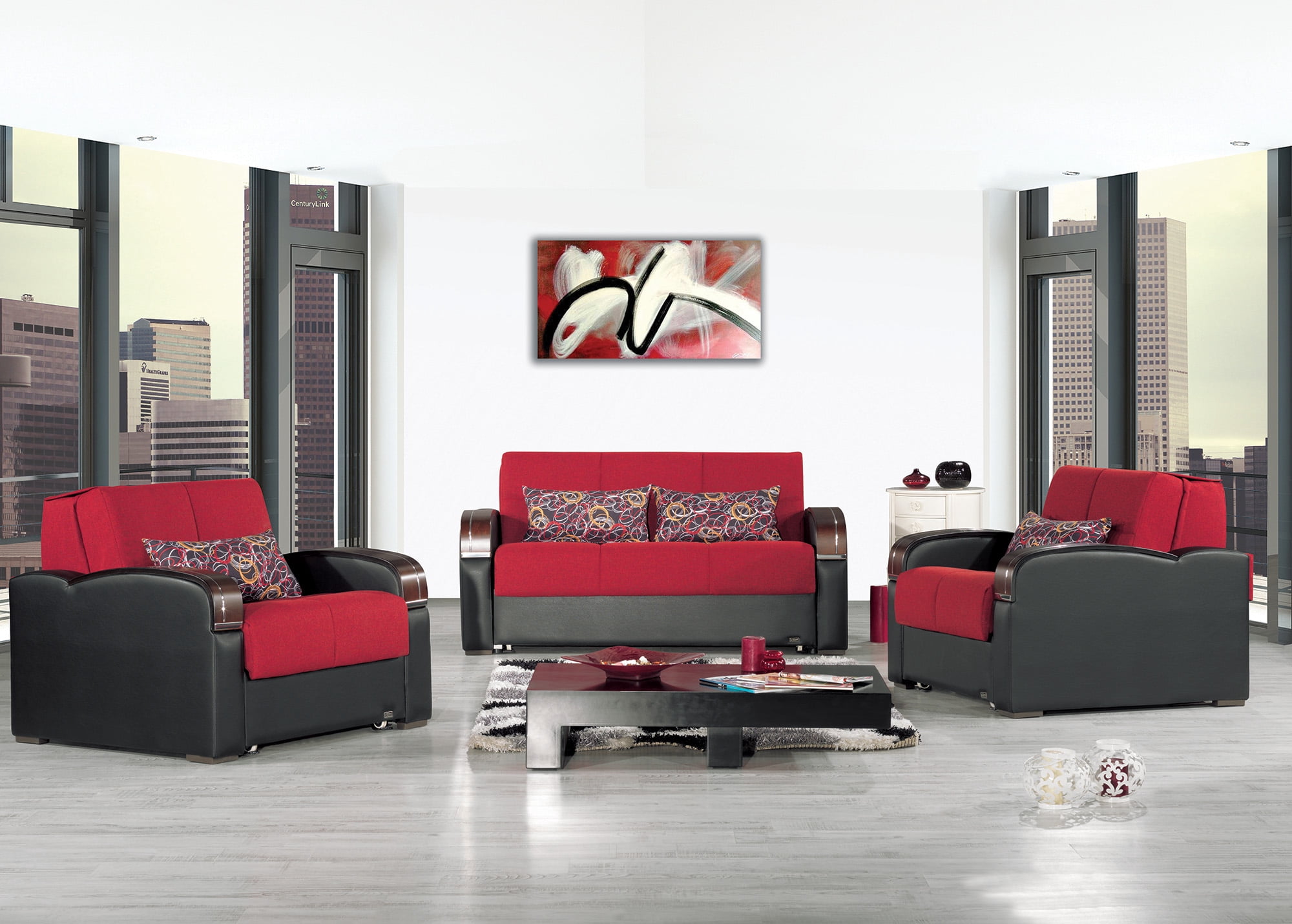 Ottomanson Trance Sofa Bed with Storage 75", Red Polyester