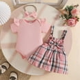 thumbnail image 2 of CAUYDY Baby Girls Cute Clothes Toddler Summer Outfits Short Sleeve Romper + Print Overall Dress + Pretty Bow Headband 3PCS for 0-3M 6-9M 12-18M Infant Girl (Sizes 6-9 Months,F2-Red), 2 of 9