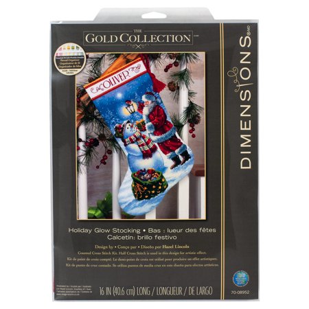 UPC: 0088677089528 | Dimensions The Gold Collection 16  Holiday Glow Stocking Cross Stitch Kit  Multi-Color  1 Each
