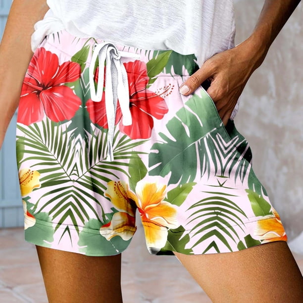 MKLEKYY Pijama Corto Para Mujer, Pantalones Cortos Deportivos De Cintura Alta Con Cordones Y Bolsillos Estampados Informales Para Mujer