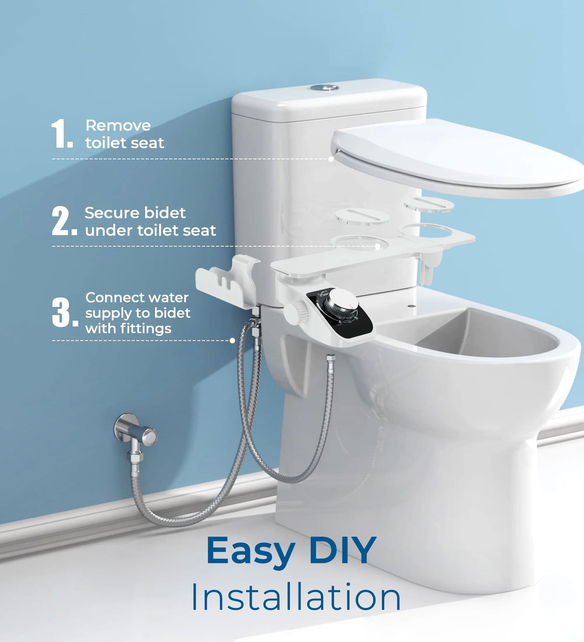 DTIG Dual Nozzles Non-Electric Bidet Toilet Attachment with Filtration, Adjustable Pressure and Self-Cleaning，for Feminine & Posterior Wash