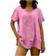 thumbnail image 4 of Túnica de Manga Corta para las Mujeres Color Sólido de Lino Sentir Botón Blusa, Ligera Camiseta de Verano Casual, 4 of 9