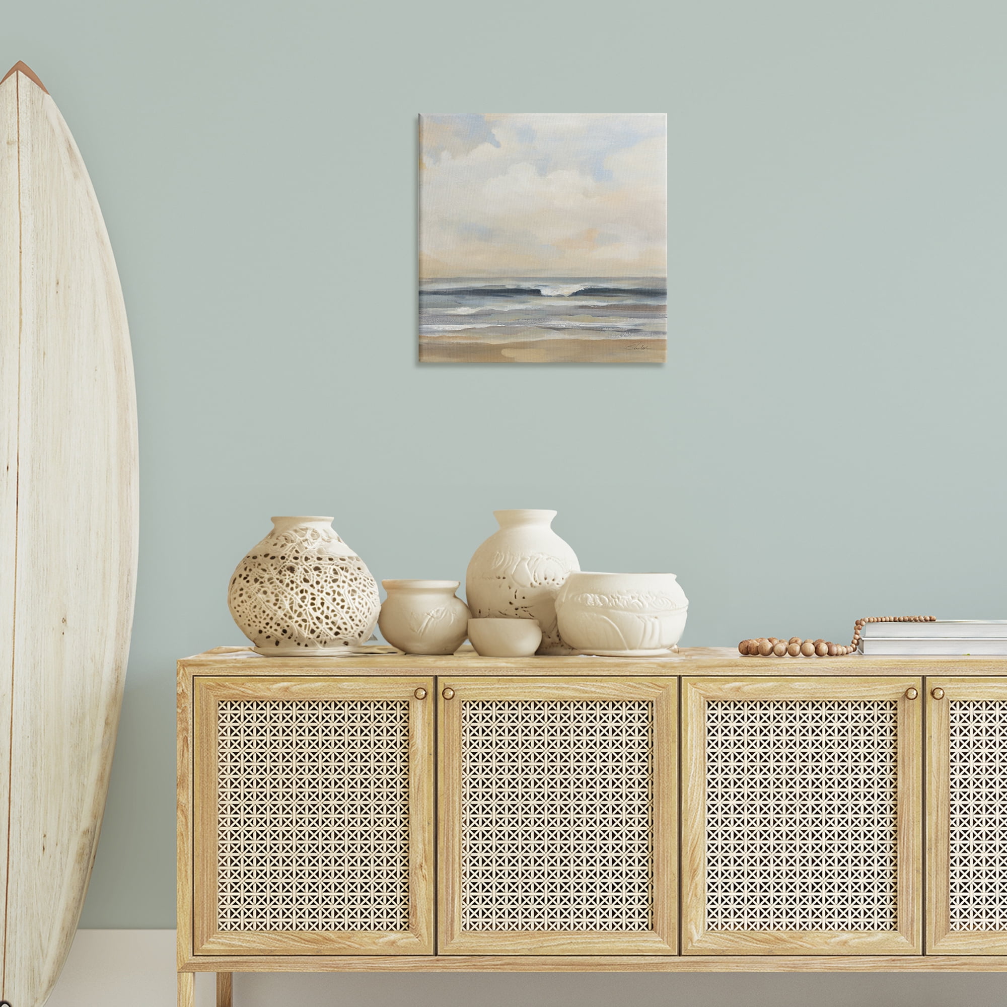 Stupell Industries Misty Haze Shoreline Nautical & Beach Painting Wrapped Canvas Art Print Wall Art, 24 x 24