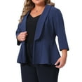 thumbnail image 2 of DARING DIVA Plus Size Blazer Sleeve Open Front Peplum Work Suit Jacket 1X Navy Blue, 2 of 6