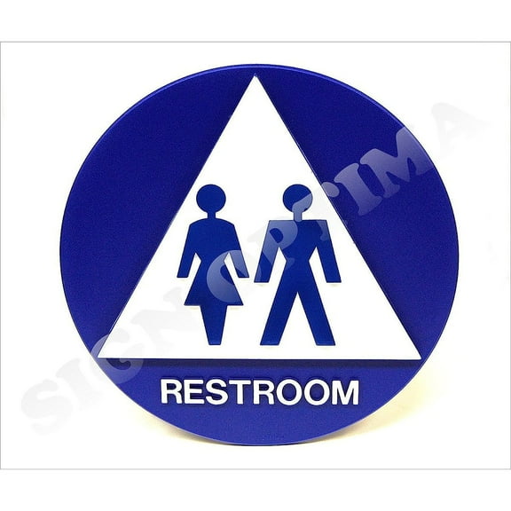 ADA Unisex Restroom Sign,12" Round/Triangle Blue/White Door Sign