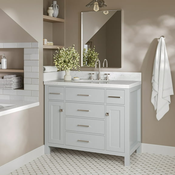 ARIEL Bristol 42 Inch Single Rectangle Sink Bathroom Vanity With Carrara White Quartz Countertop 1.5 Edge In Grey