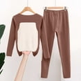 thumbnail image 4 of Uaswgudfs Women's Cozy V - Neck Loose Fit Long Sleeve Thermal Pajama Set, Soft Comfortable Nightwear for Women, 4 of 6