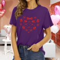 thumbnail image 1 of T-shirts à Col Rond pour Femmes Manches Courtes Mode Imprimé Cœur T-Shirt Ample Léger Confortable Doux Chandail Tenues Violet P, 1 of 4