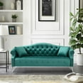 thumbnail image 2 of Canddidliike 78.7" Width Classic Chesterfield Velvet Sofa Contemporary Upholstered Couch with Rolled Arms and Silver Metal Legs, 2 Pillows Included Living Room Set, Green, 2 of 6