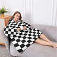 thumbnail image 5 of Oversized Wearable Blanket Hoodie,Black and White Checkered Pattern Sherpa Blanket Hoodie with Super Pockets,Super Warm Fuzzy Pullover for Women & Men, 5 of 6