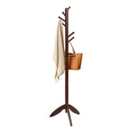 Giantex Wooden Coat Rack Stand, Coat Tree w/11 Hooks & 2 Adjustable Height, Floor Free Standing for Bedroom, Office, Hallway, Entryway, Easy to Assemble, Brown
