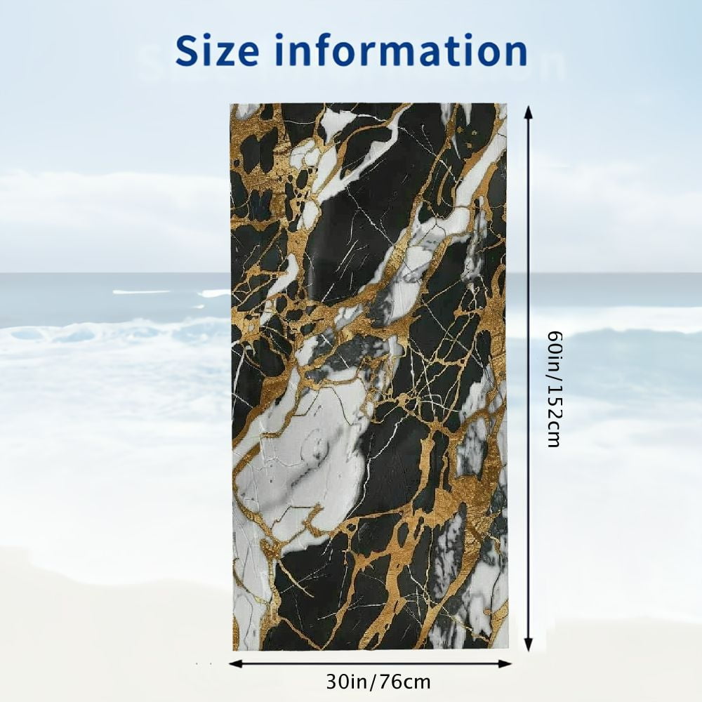 PHYHOO Marble Texture Oversized Quick Dry Microfiber Beach Towel Black Gold Texture Lightweight Sand Free Towel Super Soft &amp; Absorbent for Travel Swimming Sports 30x60in