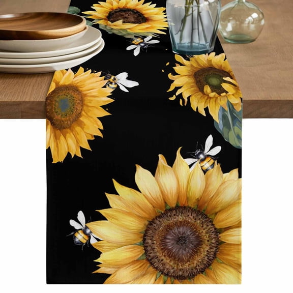 Table Runner 70 Inches Long for Kitchen Dining, Vintage Sunflowers Dresser Scarf Farmhouse, Dining Table Decorations for Wedding/Parties, Elegant Pastoral Botanical Watercolor 13 x 70 In