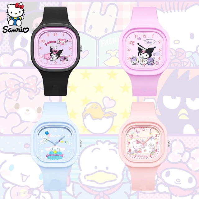 Sanrio Kuromi-Reloj de pulsera Kawaii Cinnamoroll Hello Kitty para niños, correa de silicona, reloj de melodía de dibujos animados, regalos de cumpleaños para niños2131