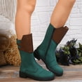 thumbnail image 4 of Lovskoo 2024 Mid Calf Boots for Women Round Toe Flat Bottom Retro Elastic Dressy Flat Heel Flat Heeled Calf Boot Green, 4 of 8