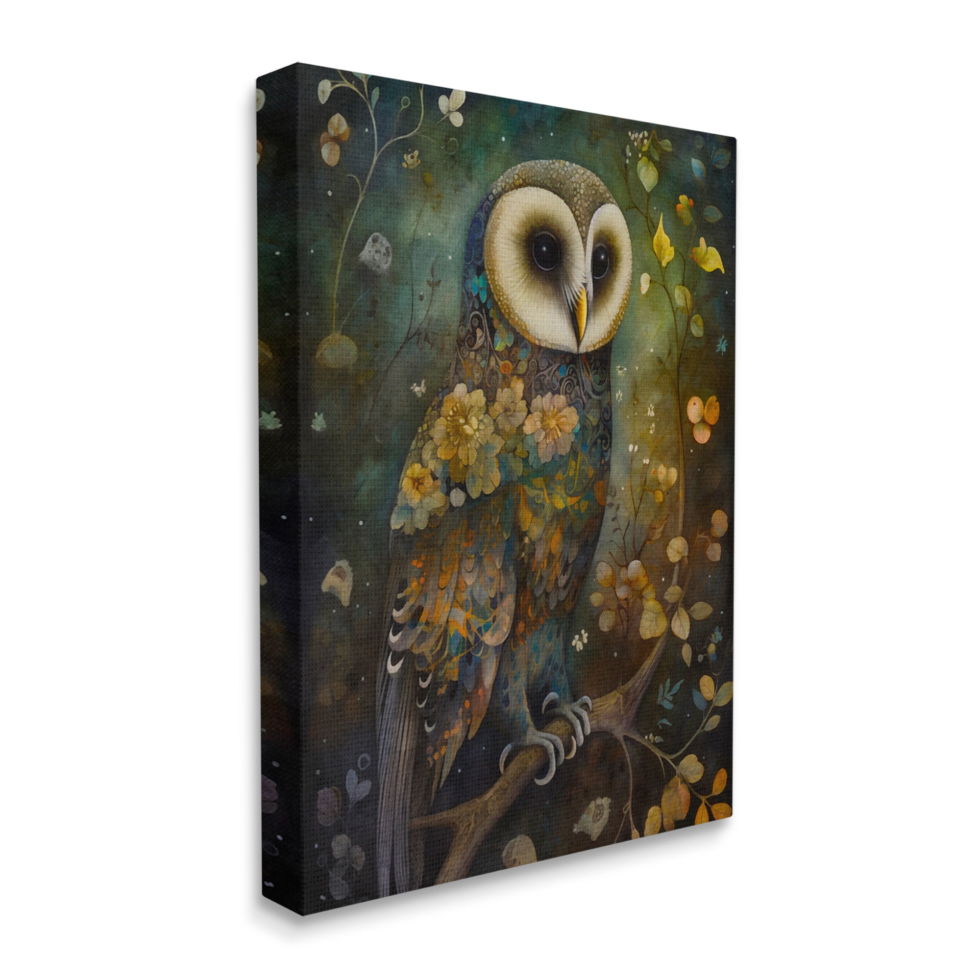 Stupell Industries Patterned Forest Owl Animals & Insects Painting Gallery Wrapped Canvas Print Wall Art, 24 x 30