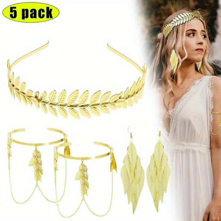 4Pcs Golden Laurel Leaf Crown Headband, Armband, Earring, Greek Goddess Costume Accessories, Elegant Jewelry Set, Suitable for Prom, Wedding, Cosplay - Walmart.com 4Pcs Golden Laurel Leaf Crown Headband, Armband, Earring, Greek Goddess Costume Accessories, Elegant Jewelry Set, Suitable for Prom, Wedding, Cosplay - Walmart.com