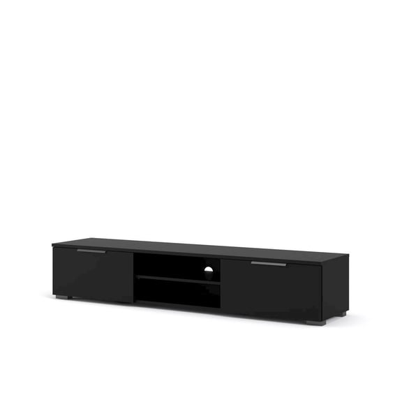 FurniFact Black Matte TV Stand with 2 Drawers and 1 Shelf for Living Room