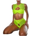 thumbnail image 2 of WREESH Women'S Mesh Pure Color Hollow Bikini Two-Piece Swimsuit, 2 of 9
