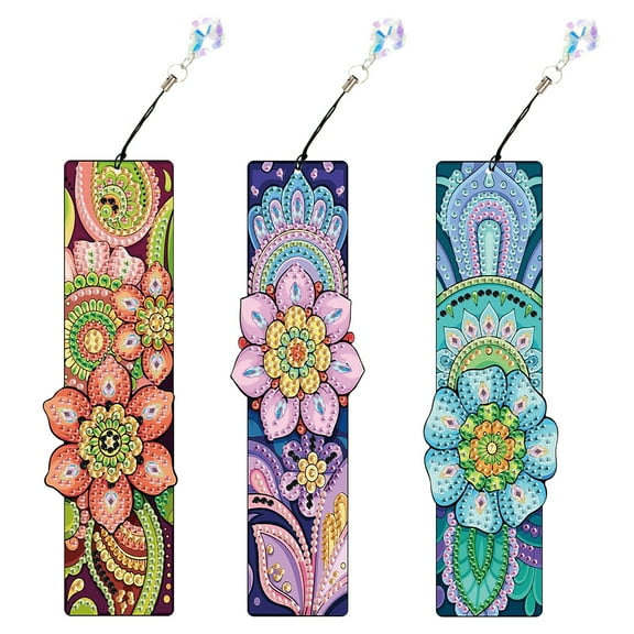 3pcs Diamond Painting Bookmark Kit 5D DIY Vibrant Floral Special Design Shimmering Handmade Artwork For Book Lovers Perfect for Birthdays, Christmas, and Holidays