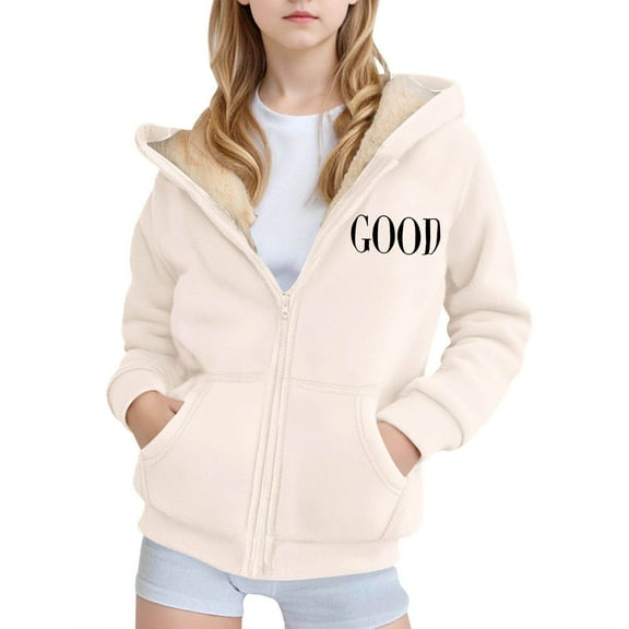 Vividxx Kids Fall Winter Coat Girls Zip Up Hooded Jacket With Print Cute Casual Warm Pullover Pockets Outerwear For Winter Sports 110