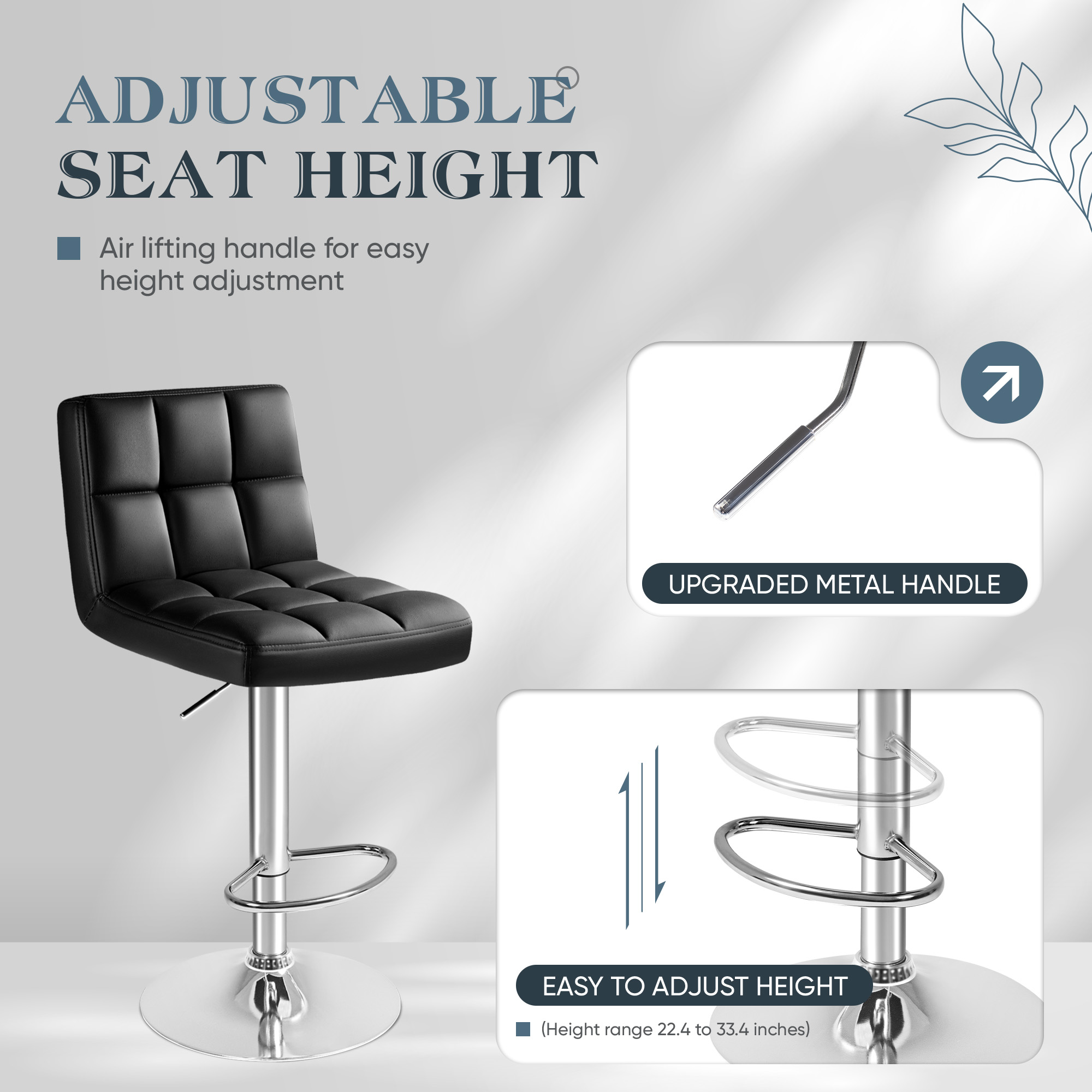 Furmax Swivel Bar Stools with Back, PU Leather, Black, Set of 4 photo 3