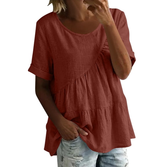 Cilsoka Women's Short Sleeve Tunic Tops Loose Fit Crewneck T Shirts Eyelet Flowy Babydoll Peplum Top Summer Boho Blouses