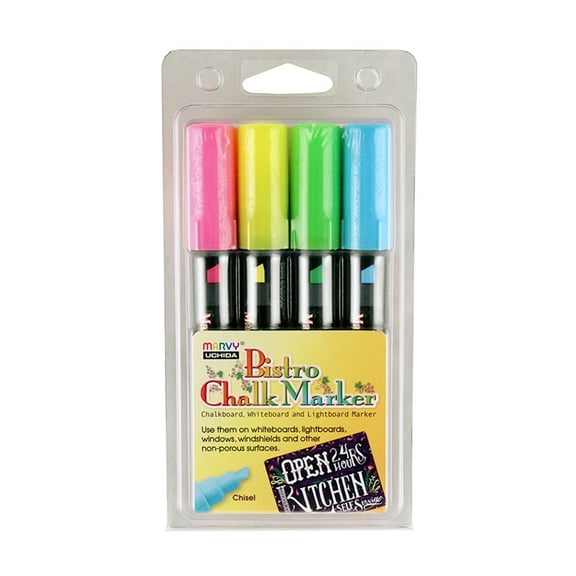 Uchida Bistro Chalk Markers, Chisel Tip, 4-Pack