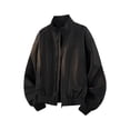 thumbnail image 2 of Mens Fall Jackets Zip Up Stand Up Collar Elastic Cuffs Trendy Casual Motorcycle Coats with Pocket Black S, 2 of 7