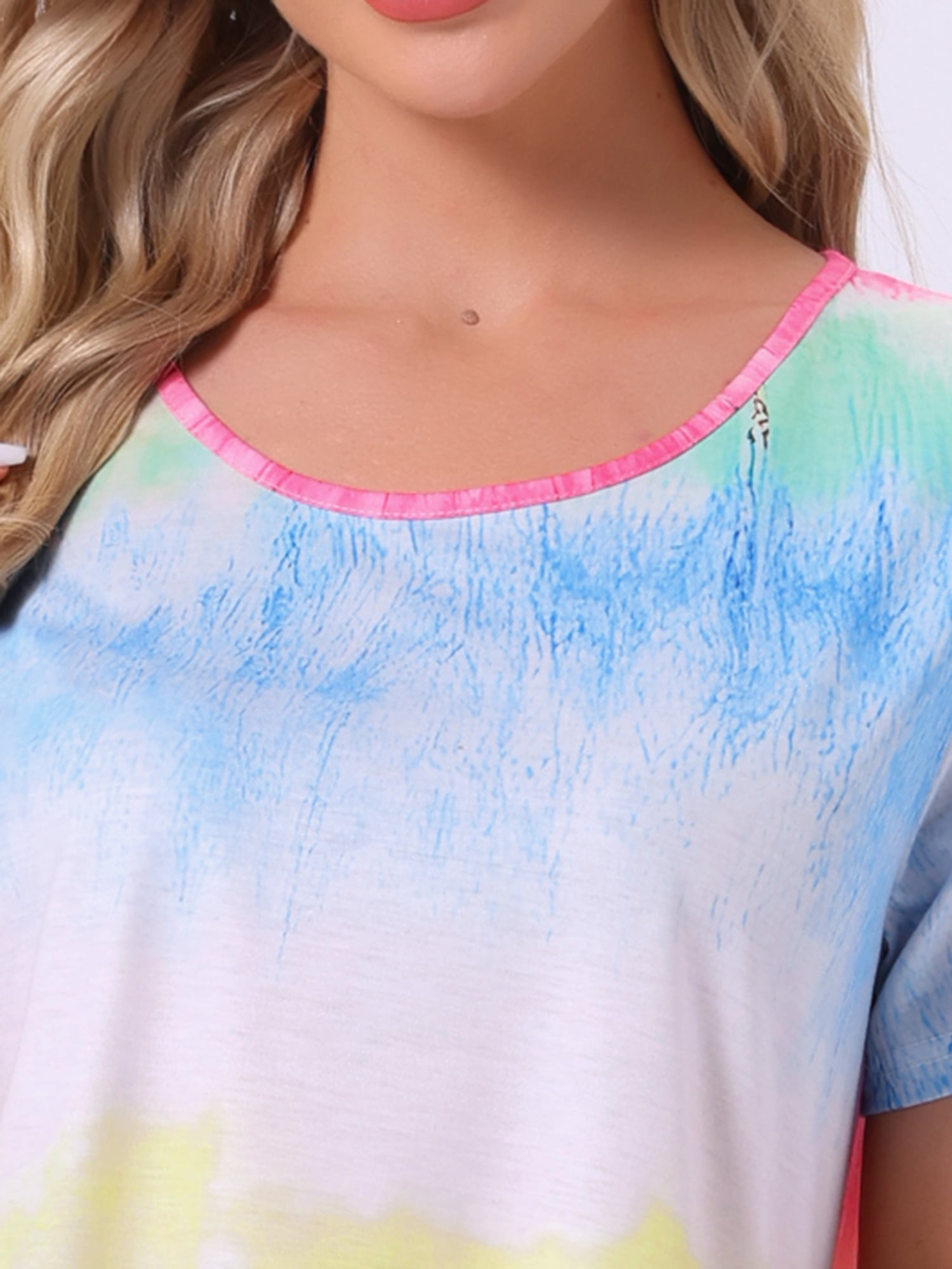 DARING DIVA Women's Colorful Striped Short Sleeve Nightgown S Rainbows