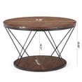 thumbnail image 2 of Finmind 2-Tier Solid Wood Round Coffee Table, 31.5" Industrial Circle Center Table with X-Shaped Metal Frame for Living Room, Rustic Brown and Black, 2 of 8