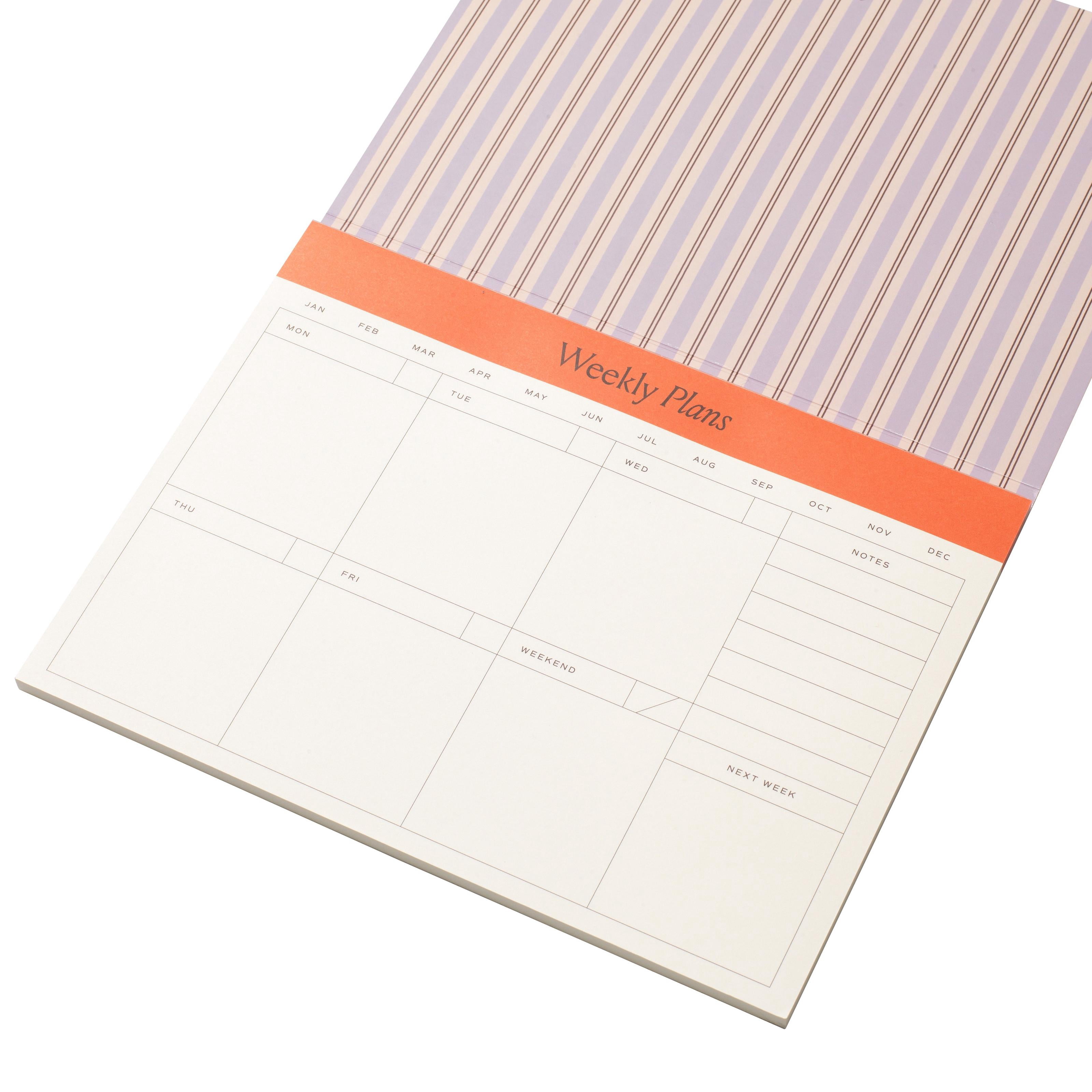 Papier To Go, Tear Away Pages Weekly Desk Pad Planner, Softcover, 9.5"" x 7.1"" inches, Stripe Print - Stripes, Lilac Orange