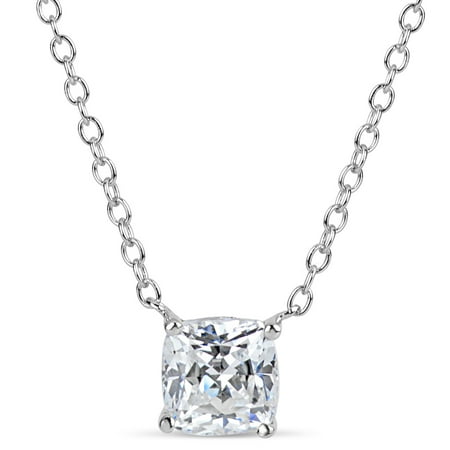 6 mm White Cushion Swarovski Cubic Zirconia Sterling Silver 2Tone Filigree Sides Necklace 18 Inches