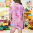 thumbnail image 5 of FINALGANG Girls Valentine's Day Homewear Set Letter Printed Short Sleeved Button Lapel Top Loose Fit Shorts Outfit For Kids Casual Daily Home Relaxation Cute Set, 5 of 5