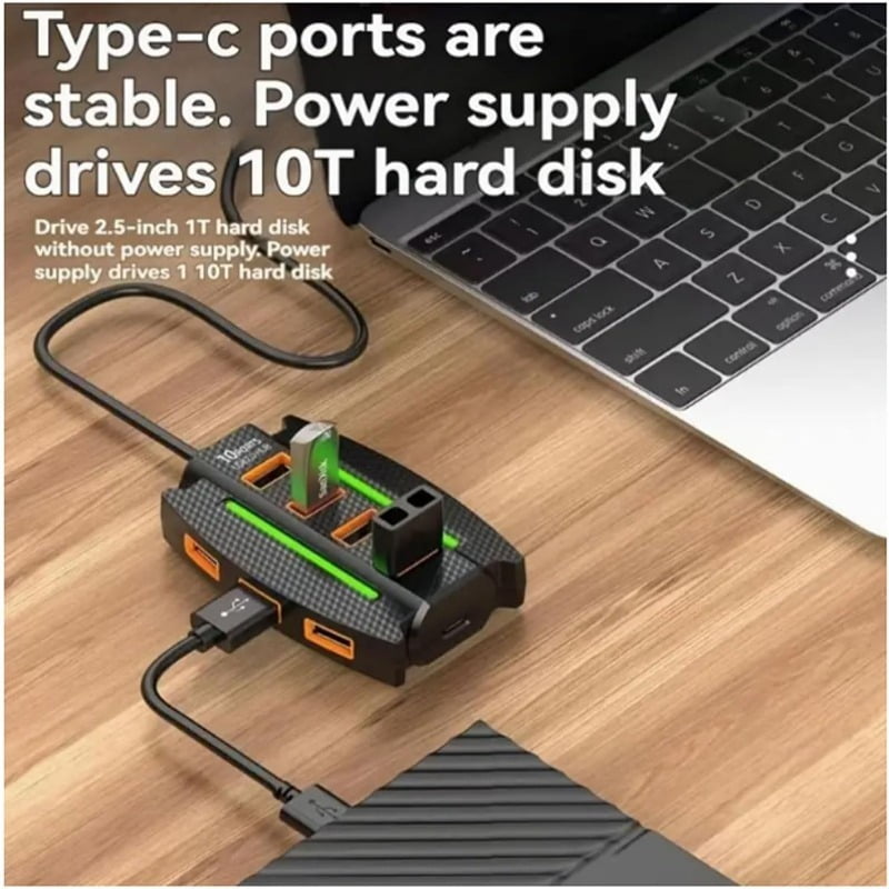 10-Port USB 3.0 Hub with Power Adapter, High-Speed Multi Hub Splitter with 3.9ft Cable, Compact Multiport USB Extension Dock for Desktop, Laptop, Xbox, Camera, Keyborad, Mouse