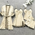 thumbnail image 2 of Womens Pjs Sets 2 Piece Sets for Women Summer Women Satin Lace Sexy Suspenders Nightgown Robe Pajama Pants Home Clothes With Chest Pad Light Four Piece Set, 2 of 9