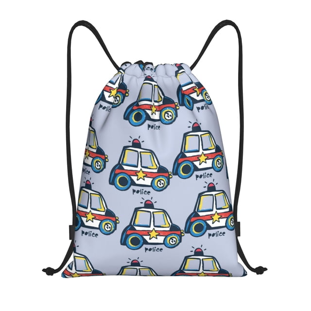 Fotbe Police Car Pattern Drawstring Backpack, Gym Bag, Lightweight Backpack, Water-Resistant Bag Travel Sports Backpack, Fitness Bag, Yoga Bag-Small