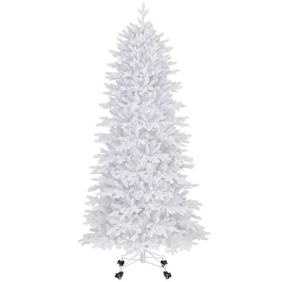 Spaco White Artificial Christmas Tree - 7 FT, 1880 PVC Branch Tips, Flocked Finish, 3-Section Design with Wheels
