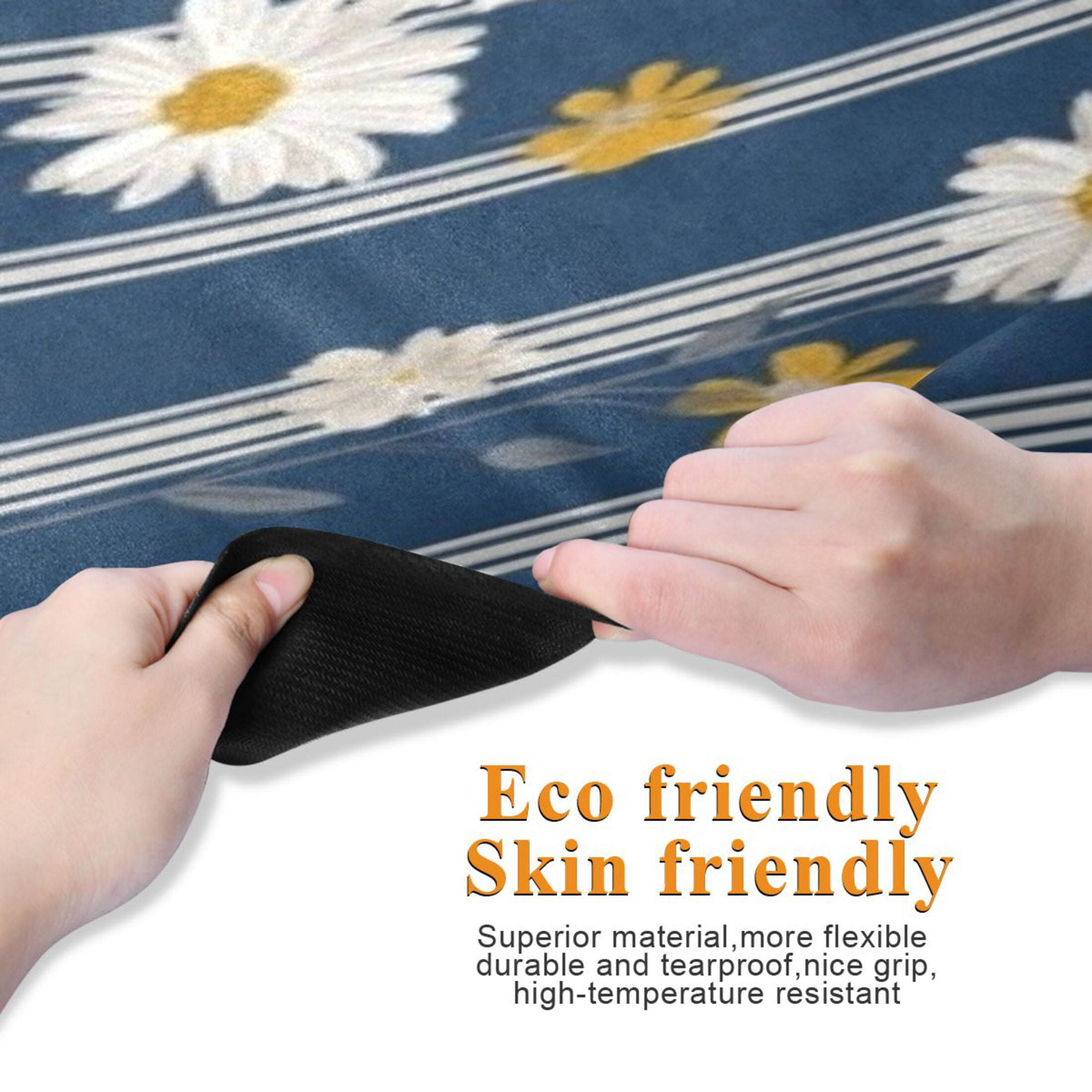 BZSMCE Yoga Mat Women Fitness Mat Stripe White Daisy Pattern