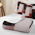 thumbnail image 4 of Castle Fairy Retro Geometric Block Quilt King 3 Pieces,Abstract Vertical Streak King Coverlet Set,Black Red Offwhite,1 Bedspread and 2 Pillowcases, 4 of 7
