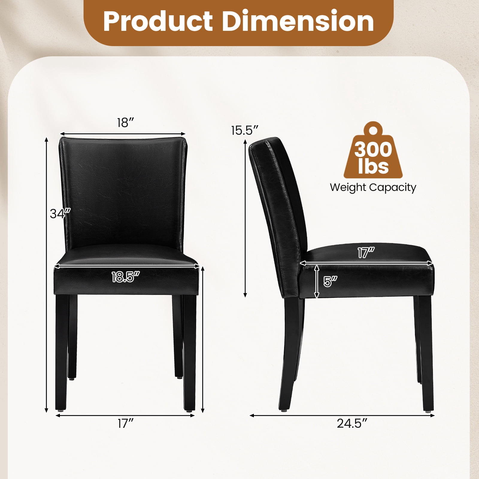 Firmoz Set of 4 Faux Leather Dining Chairs, Upholstered Modern Kitchen Chairs with Wood Legs, Black