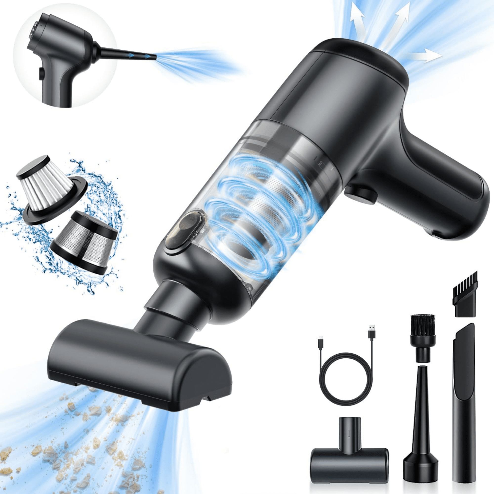 Cordless Handheld Car Vacuum Cleaner - 15Kpa Strong Suction, 21 Min Runtime, Ultra Quiet (75dB), 6 Attachments, 1.25 Lbs Lightweight
