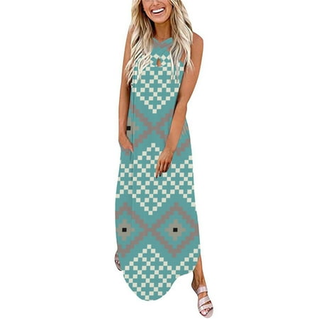 

Women Printing Loose Sundress Long Dress Crisscross Sleeveless Split Maxi Dress Summer Beach Womens Maternity Dress Long
