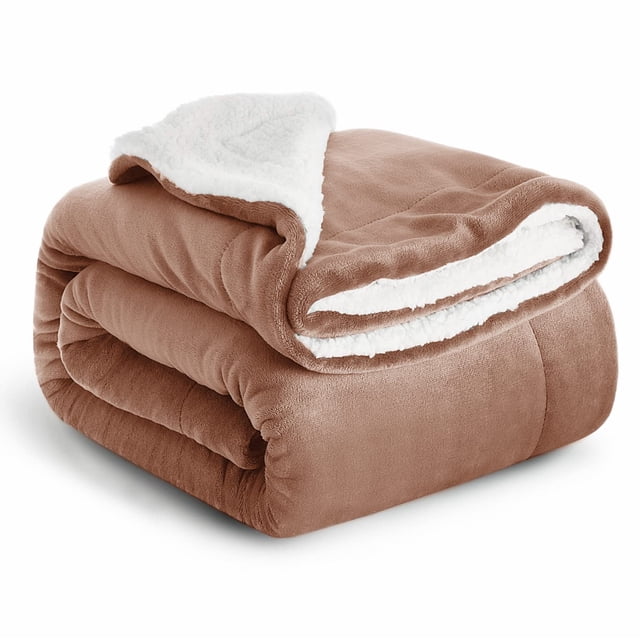 Manta de vellón Sherpa para cama, mantas para sofá, manta de viaje suave, esponjosa y gruesa, manta reversible de microfibra (camel, individual (130 x 150 cm))
