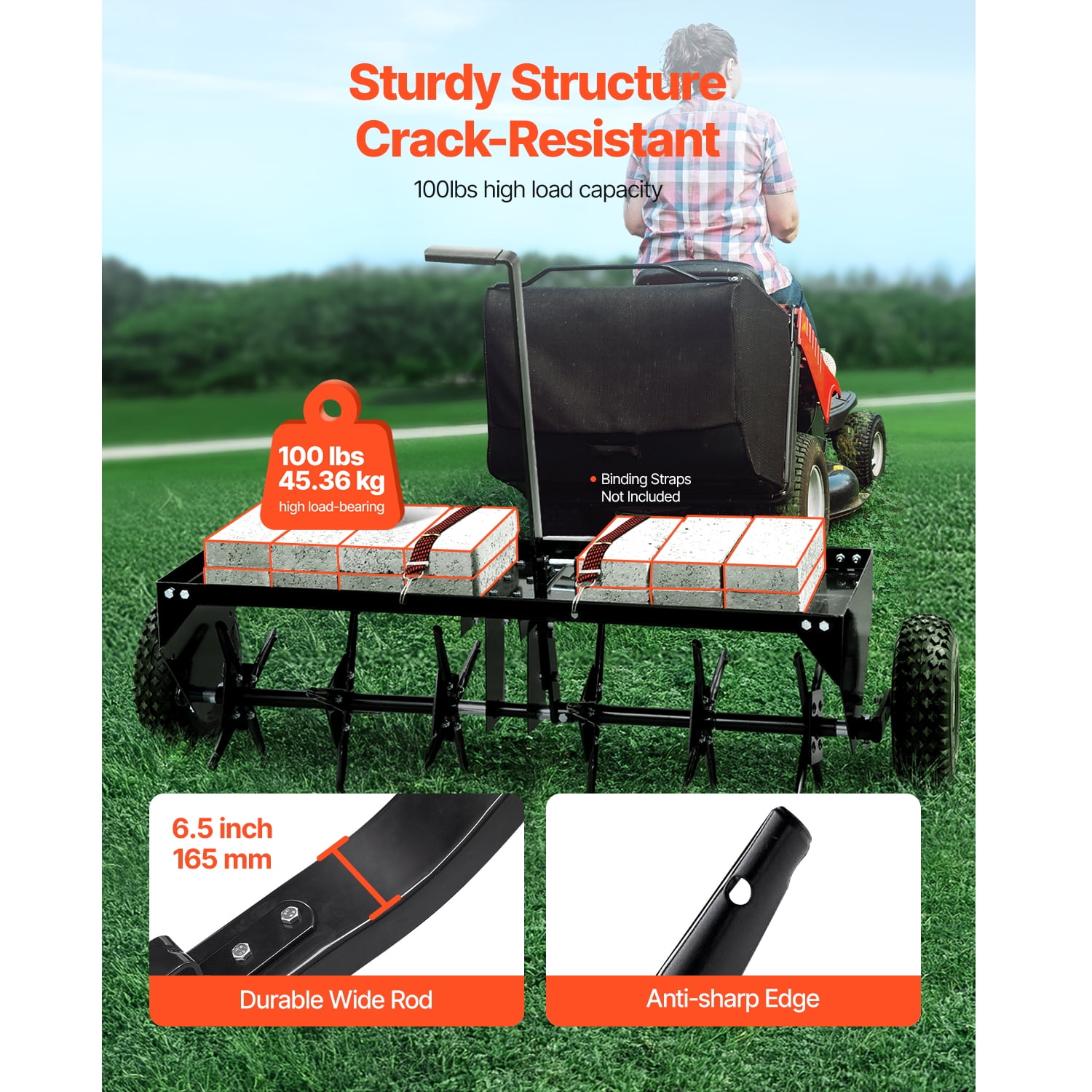 KFFKFF's 40-Inch Lawn Aerator, Attachable to Any Hitch, Equipped with Iron Spikes in Alternate Arrangement, Ideal for Aerating Gardens, Lawns, and Farms